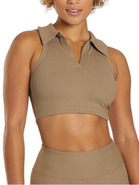Year of Ours Ribbed Collared Cropped Tank | Taupe | Athletic Chic | Size Small